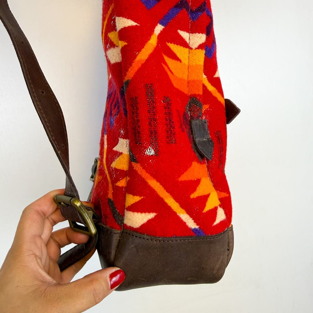 Pendleton Wool Backpack Red Orange Leather - image 4